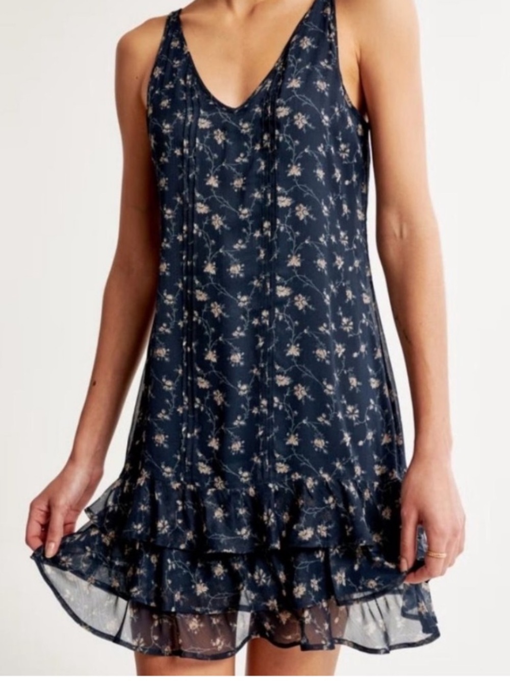 Abercrombie & Fitch Navy Floral V-Neck Ruffle Mini Dress